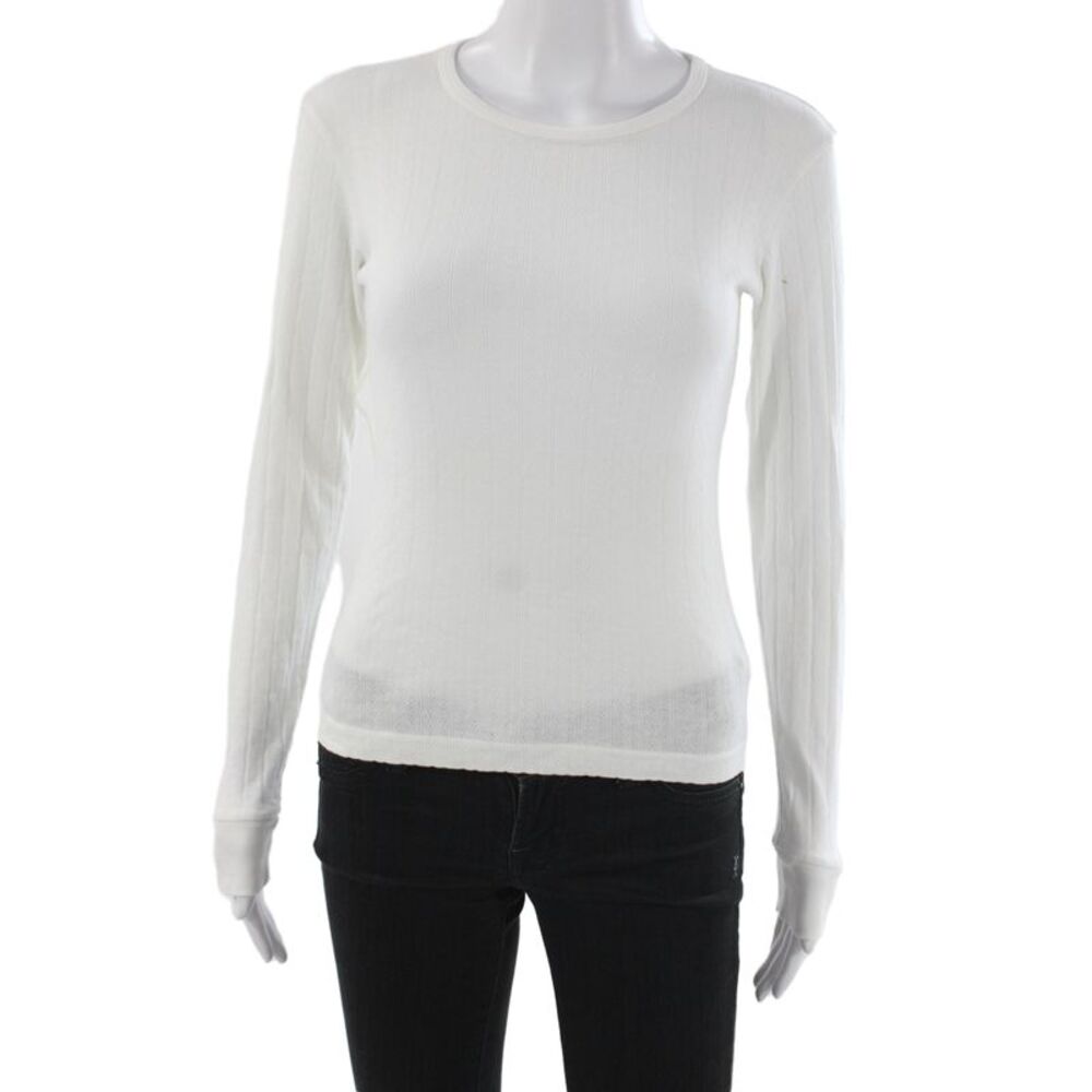 Donni Women Basic White Organic Cotton Long Sleeve Crew Neck T-Shirt Size S
